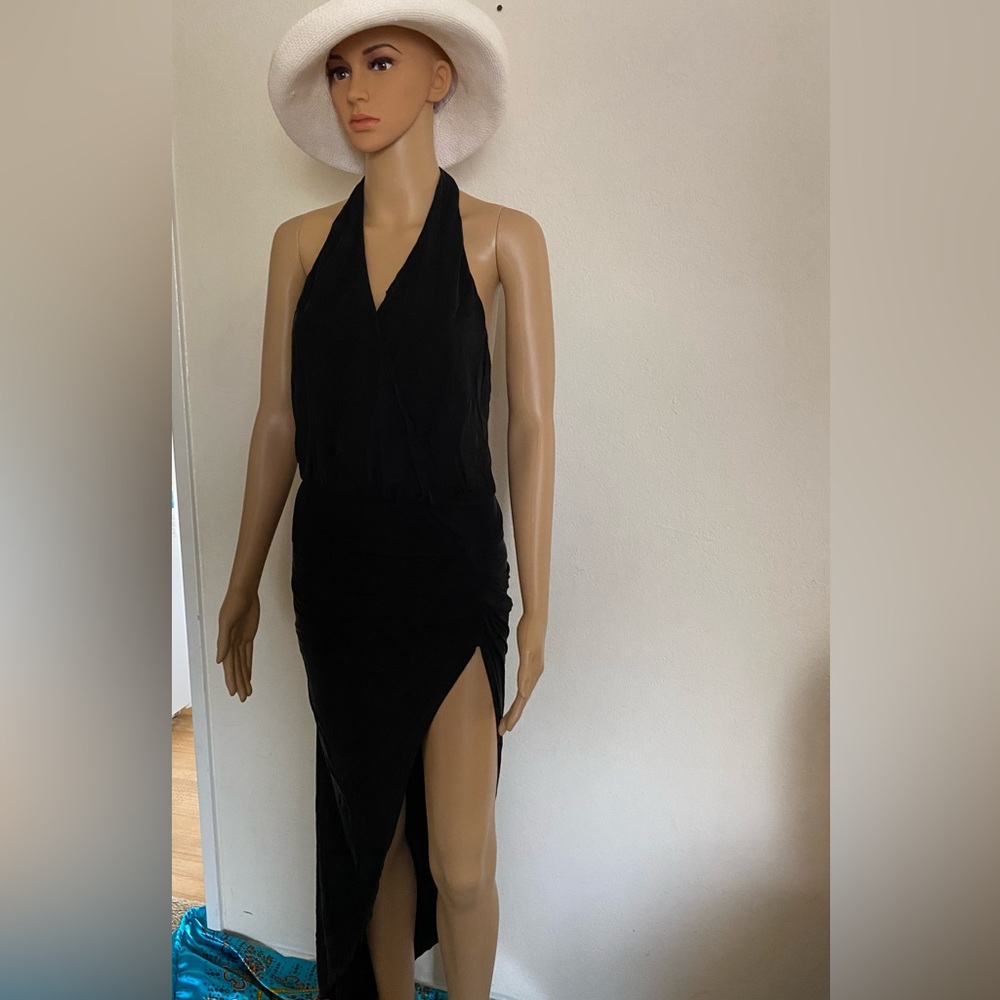YOUNG FABULOUS & BROKE YFB Asymmetrical Navy Blue Midi Halter Dress Size…
